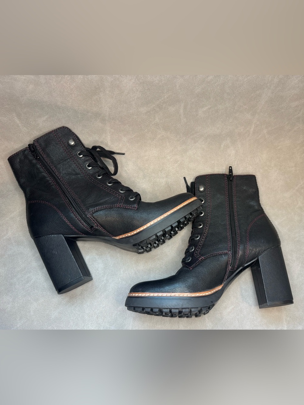 Naturalizer Women’s Black Leather Lace Up Lug Sole Block Ankle Boots Size 8.5